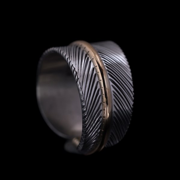 画像3: ナバホ族 Harvey Mace 12KGF イーグルフェザー ストレート リング (3)