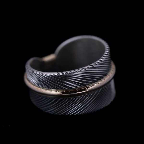 画像5: ナバホ族 Harvey Mace 12KGF イーグルフェザー ストレート リング (5)