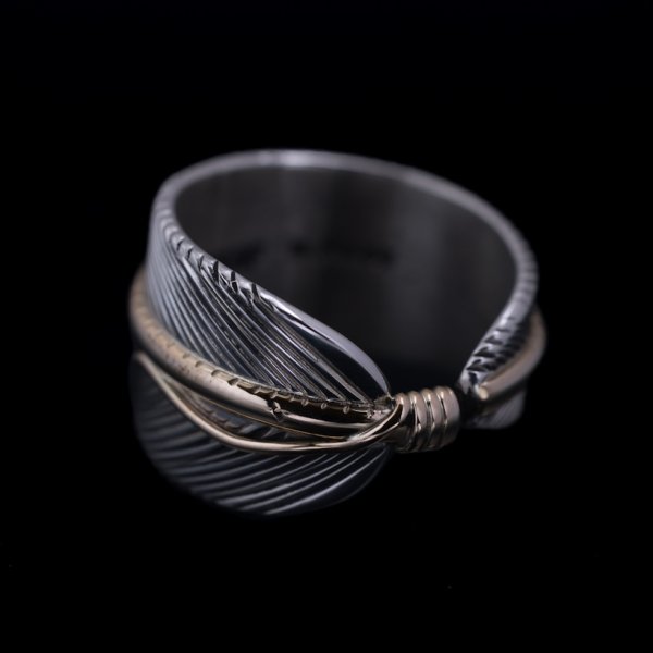 画像6: ナバホ族 Harvey Mace 12KGF イーグルフェザー ストレート リング (6)