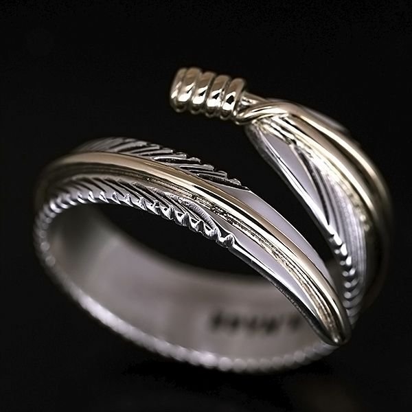 画像1: 【再入荷】ナバホ族 Harvey Mace 12KGF イーグルフェザー リング S (1)
