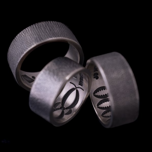 画像5: ナバホ族 Jacob D. Morgan 3/8" 12ga テクスチャー/スタンプ バンド リング 20号 (5)