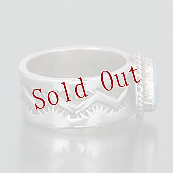 画像2: ナバホ族 Sunshine Reeves ブルージェム スタンプワーク リング 19号 (2)