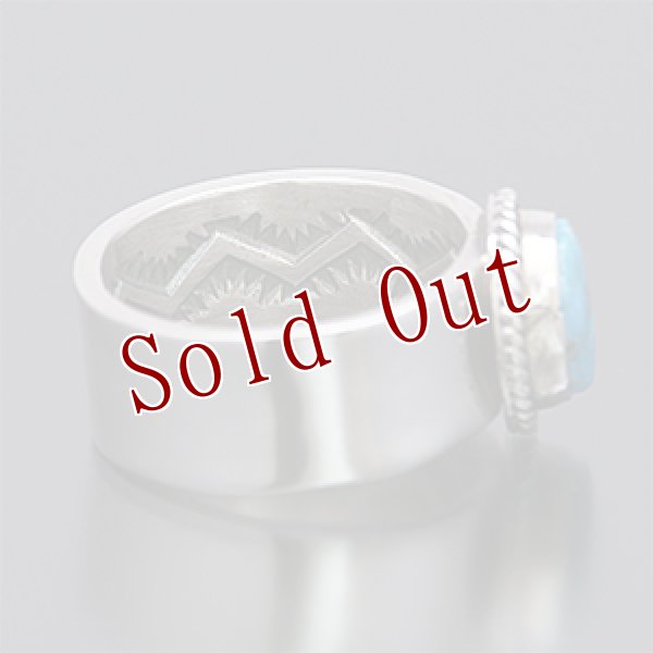 画像2: ナバホ族 Sunshine Reeves 3/8” ブルージェム プレーン/スタンプ リング 21号 (2)