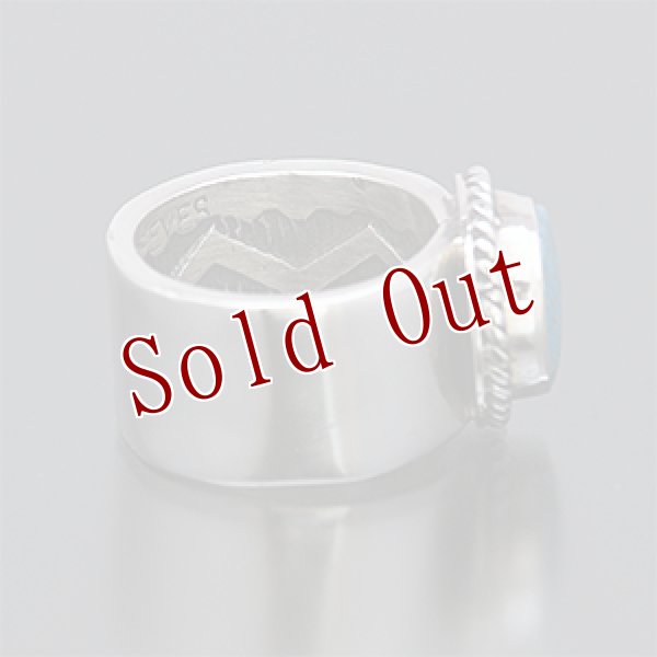 画像3: ナバホ族 Sunshine Reeves 3/8” ブルージェム プレーン/スタンプ リング 4.5号 (3)