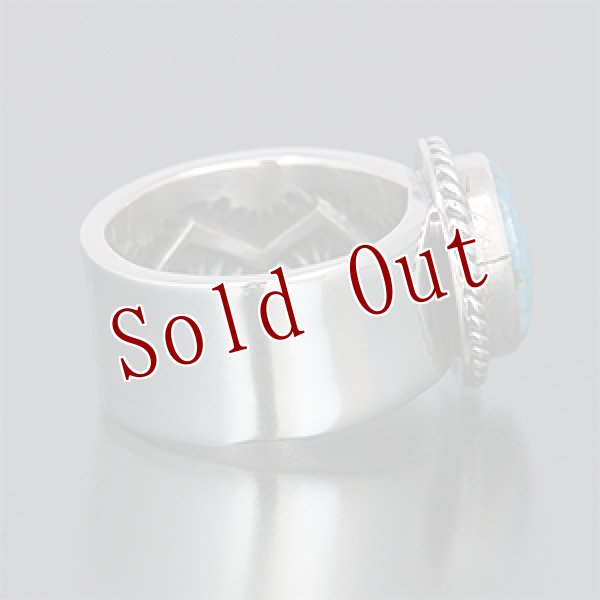 画像3: ナバホ族 Sunshine Reeves 3/8” ロイストーン プレーン/スタンプ リング 11号 (3)