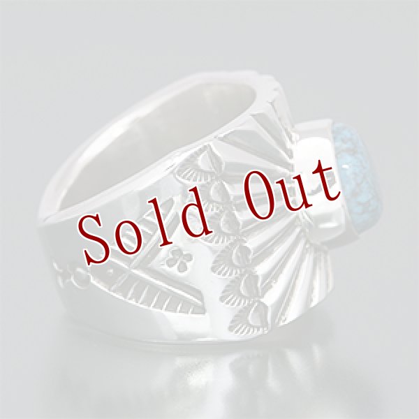 画像2: ナバホ族 Clendon Pete Apache Blue サンバースト リング 22号 (2)