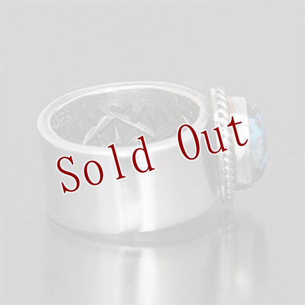 画像3: ナバホ族 Sunshine Reeves 3/8” アパッチブルー プレーン/スタンプ リング 9号 (3)