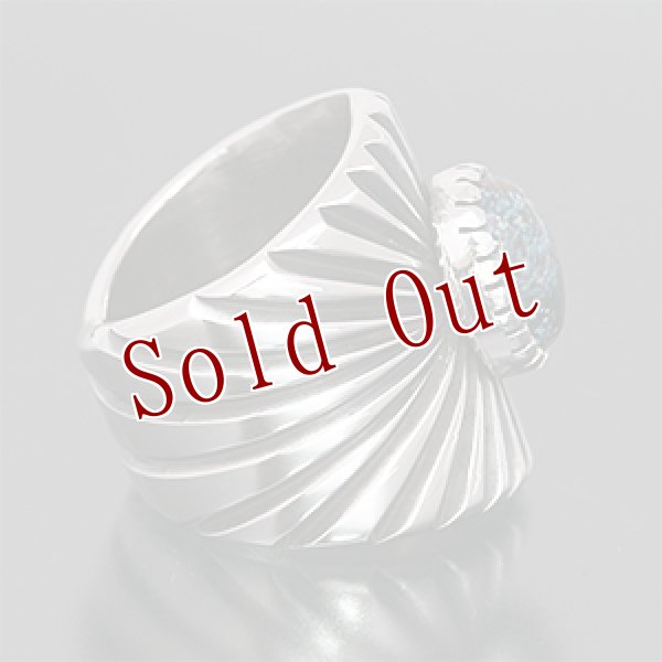 画像2: ナバホ族 Harrison Jim パッチブルー サンバースト インゴットシルバー リング 20.5号 (2)