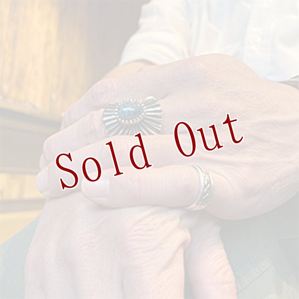 画像4: ナバホ族 Harrison Jim パッチブルー サンバースト インゴットシルバー リング 20.5号 (4)