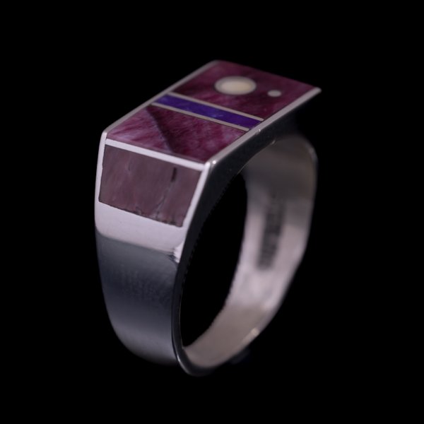 画像3: ナバホ族 Veronica Benally パープルオイスターシェル/アイボリー インレイ リング 8号 (3)