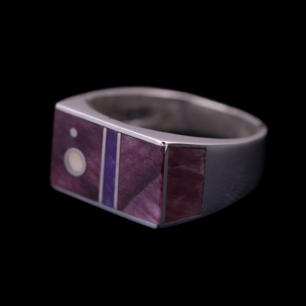 画像4: ナバホ族 Veronica Benally パープルオイスターシェル/アイボリー インレイ リング 8号 (4)