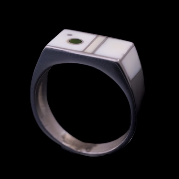 画像2: ナバホ族 Veronica Benally アイボリー/ターコイズ インレイ リング 14号 (2)