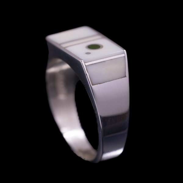 画像3: ナバホ族 Veronica Benally アイボリー/ターコイズ インレイ リング 14号 (3)