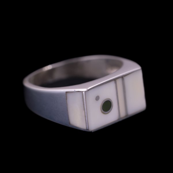 画像4: ナバホ族 Veronica Benally アイボリー/ターコイズ インレイ リング 14号 (4)