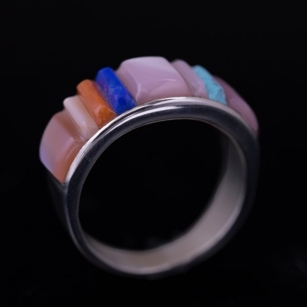 画像2: ナバホ族 Veronica Benally マルチストーン コーンロー インレイ リング 6号 (2)