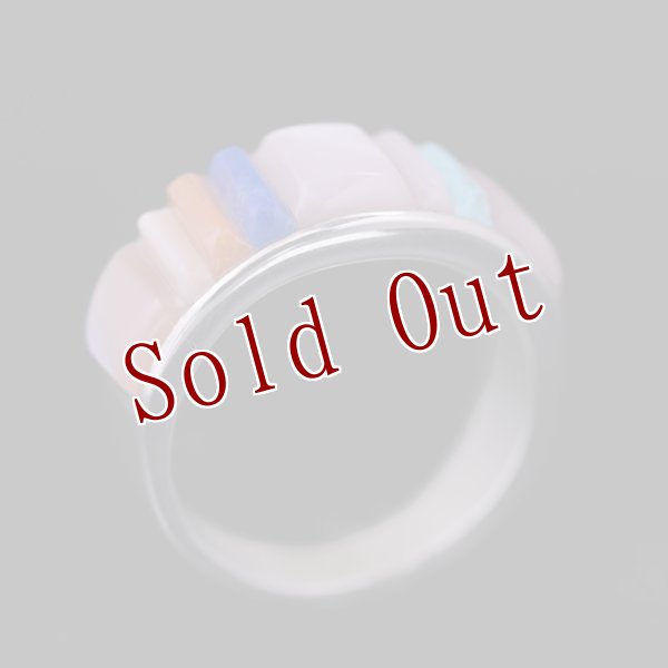 画像2: ナバホ族 Veronica Benally マルチストーン コーンロー インレイ リング 6号 (2)