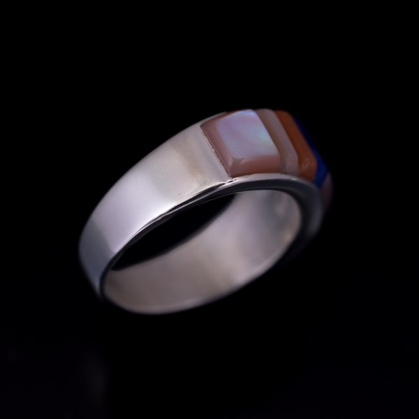 画像4: ナバホ族 Veronica Benally マルチストーン コーンロー インレイ リング 6号 (4)