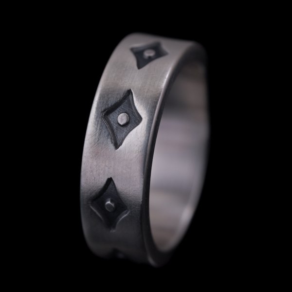 画像3: ナバホ族 Jacob D. Morgan 1/4" 11ga ハンドスタンプ バンド リング 18号 (3)