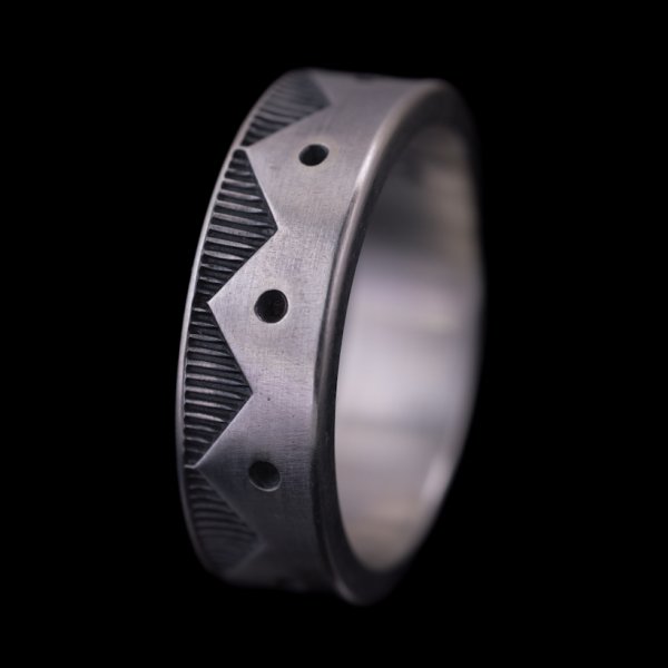 画像3: ナバホ族 Jacob D. Morgan 11ga クラウン ハンドスタンプ バンド リング 19号 (3)