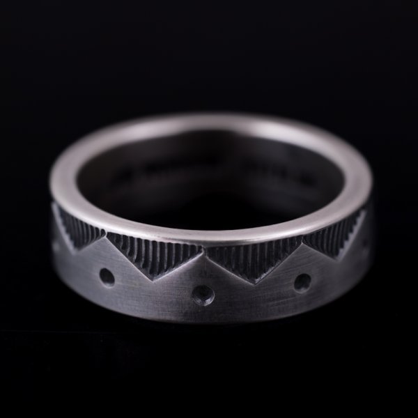 画像4: ナバホ族 Jacob D. Morgan 11ga クラウン ハンドスタンプ バンド リング 19号 (4)