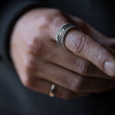 画像3: ナバホ族 Lyle Secatero 3/8" フォーディレクション クラウド/レイン リング 23号