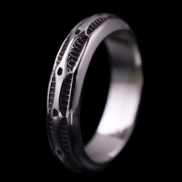 画像3: ナバホ族 Lyle Secatero #4ハーフラウンド サン/クラウド リング 20号 (3)