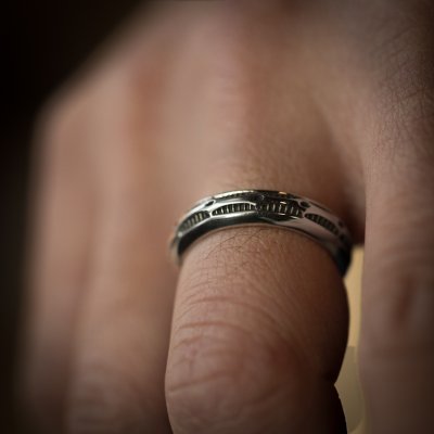 画像3: ナバホ族 Lyle Secatero #4ハーフラウンド サン/クラウド リング 20号