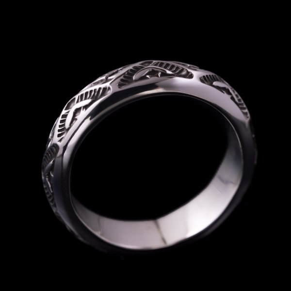 画像2: ナバホ族 Lyle Secatero #4ハーフラウンド ライトニング リング 17号 (2)