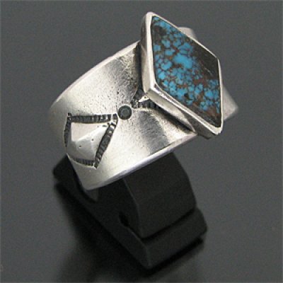 画像1: ナバホ族 Darryl Begay アパッチブルー コインシルバー リング 22号
