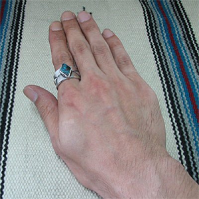 画像3: ナバホ族 Darryl Begay アパッチブルー コインシルバー リング 22号