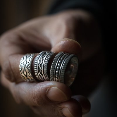 画像1: ナバホ族 Lyle Secatero 3/8" フォーディレクション クラウド/レイン リング 23号