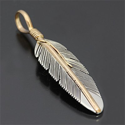 画像1: ナバホ族 Harvey Mace イーグルフェザー 12KGF ペンダント L