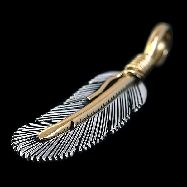 画像3: 【再入荷】ナバホ族 Harvey Mace 12KGF イーグルフェザー ペンダント XS/左 チェーン付き (3)