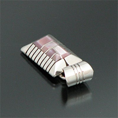 画像1: ナバホ族 Chester Benally ピンクシェル チャンネルインレイ ペンダントトップ