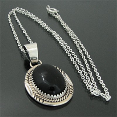 画像1: ナバホ族 オニキス オーバル ネックレス