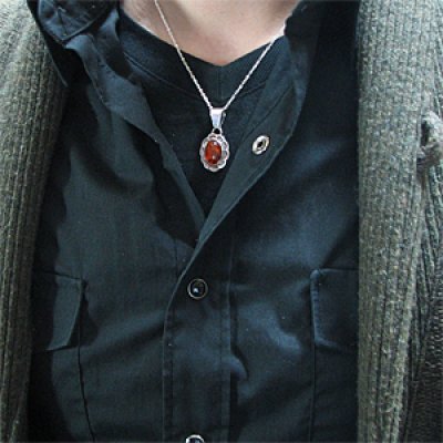 画像3: ナバホ族 アンバー スタンプワーク オーバル ネックレス