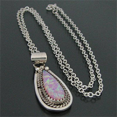 画像1: ナバホ族 ピンクオパール ティアドロップ ネックレス