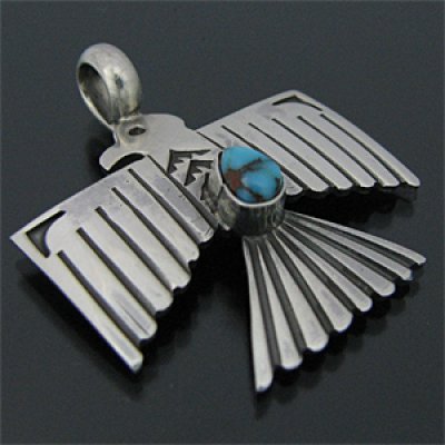 画像1: ナバホ族 Sunshine Reeves キングマン サンダーバード スタンプワーク ペンダント