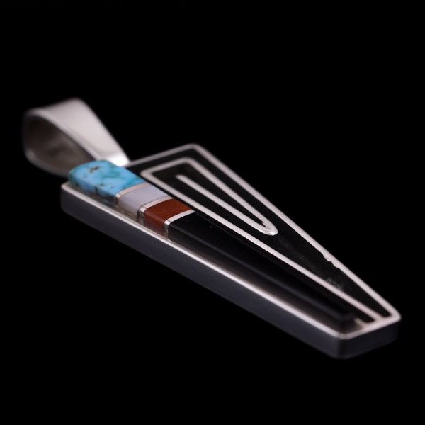 画像3: ナバホ族 Albert Nells Jet マルチカラー インレイ ペンダント (3)