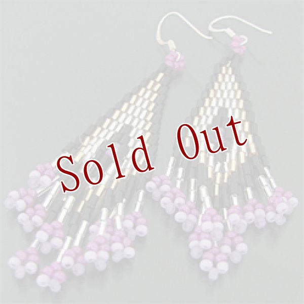 画像1: オリジナル ビーズ チマヨ柄 パープル 小 ドロップタイプ/アメリカンタイプ ピアス (1)