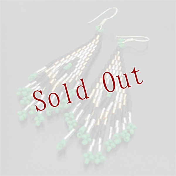 画像1: オリジナル ビーズ チマヨ柄 グリーン 小 ドロップタイプ/アメリカンタイプ ピアス (1)