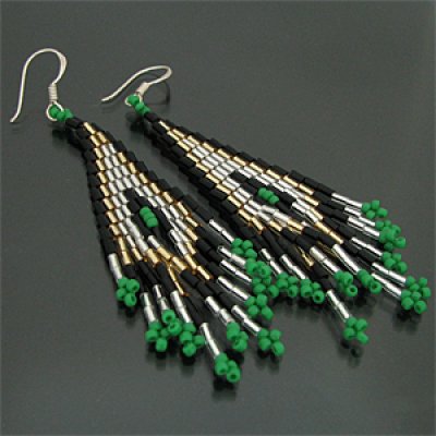画像1: オリジナル ビーズ チマヨ柄 グリーン 小 ドロップタイプ/アメリカンタイプ ピアス
