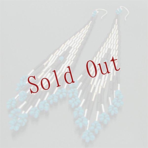 画像1: オリジナル ビーズ チマヨ柄 ターコイズブルー 大 ドロップタイプ/アメリカンタイプ ピアス (1)