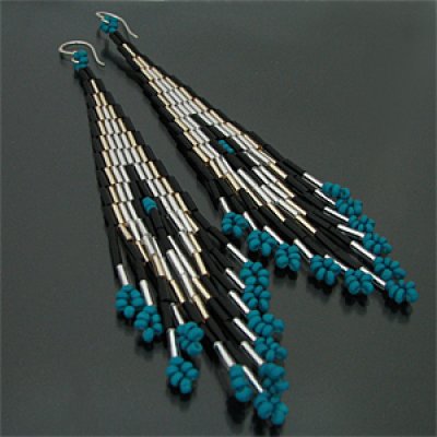 画像1: オリジナル ビーズ チマヨ柄 ターコイズブルー 大 ドロップタイプ/アメリカンタイプ ピアス