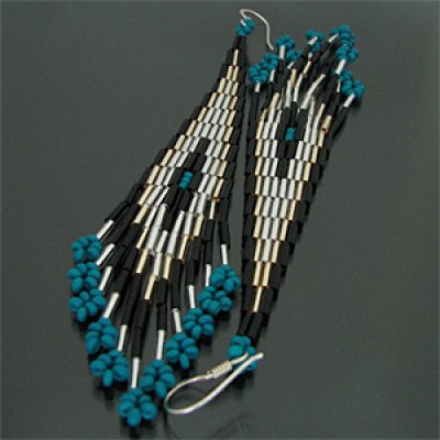 画像2: オリジナル ビーズ チマヨ柄 ターコイズブルー 大 ドロップタイプ/アメリカンタイプ ピアス