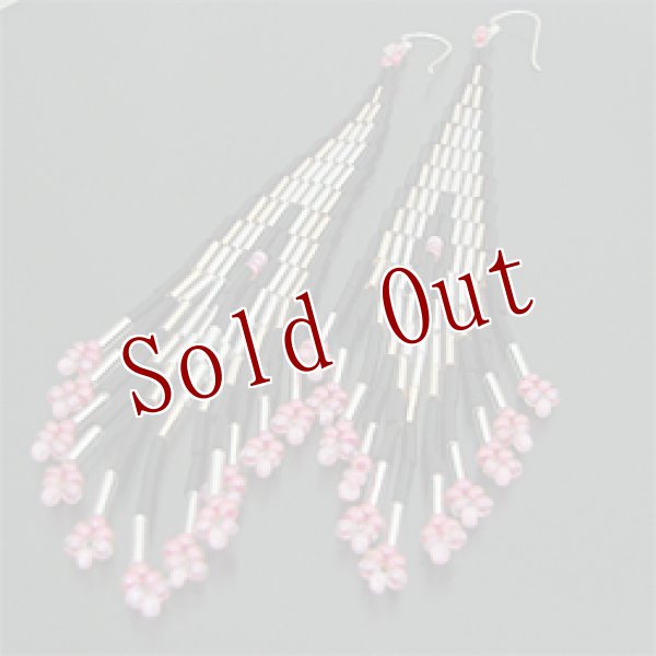 画像1: オリジナル ビーズ チマヨ柄  ピンク 大 ドロップタイプ/アメリカンタイプ ピアス (1)