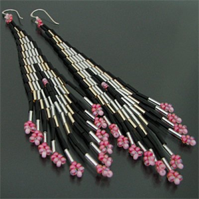 画像1: オリジナル ビーズ チマヨ柄 ピンク 大 ドロップタイプ/アメリカンタイプ ピアス