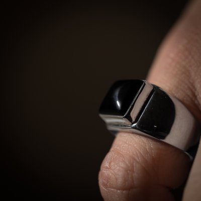 画像1: 【RM Jewelry】オニキス シグネチャー シルバー リング 15号