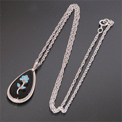 画像1: ズニ族 Lamar Lasiloo フラワー ジェット インレイ ネックレス