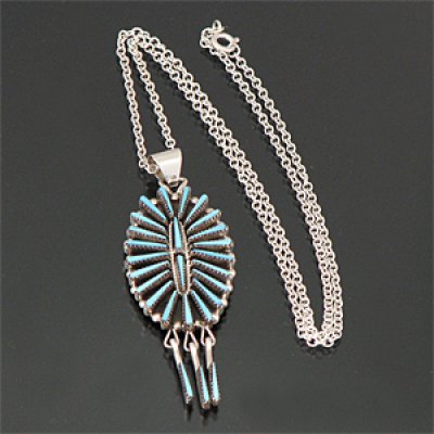 画像1: ズニ族 ニードルポイント チャーム ターコイズ ネックレス